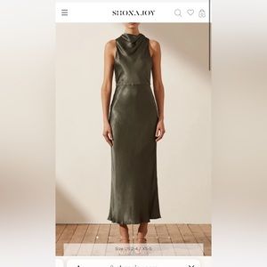 Beautiful forest green Shona Joy cowl neck midi dress.